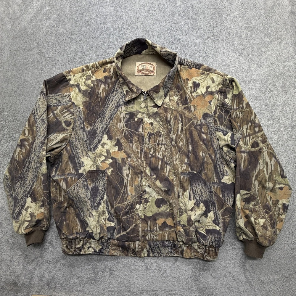 Pella Jacket Mens 3XL Brown Camouflage Nylon Bomber Full Zip Lined Hunting‎ USA